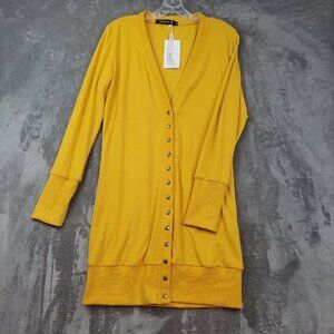 Merokeety Yellow Long Sleeve Cardigan Tunic Dress Womens M Snap Button NWT Boho